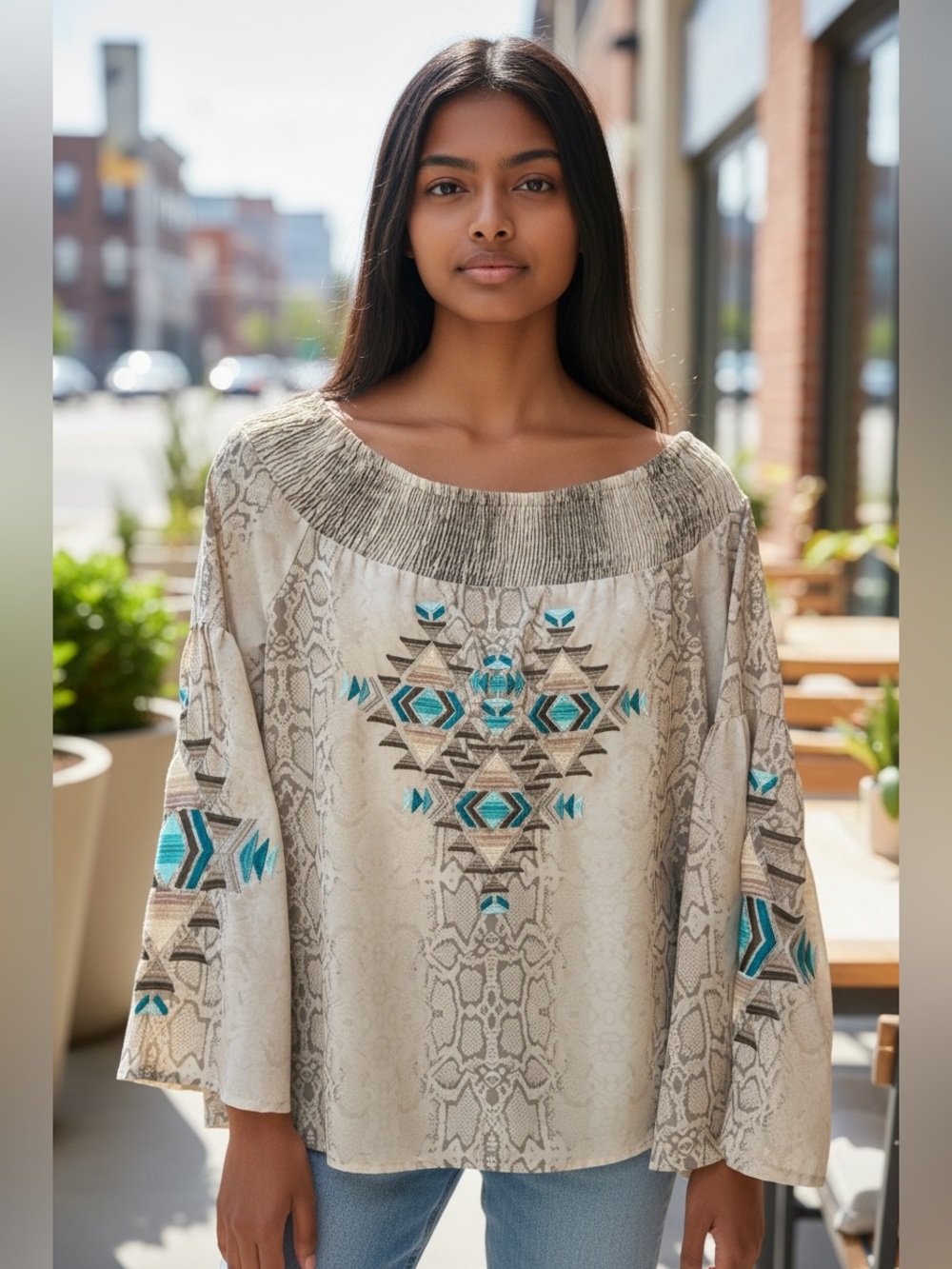 Judith March Embroidered Off-Shoulder Boho Blouse